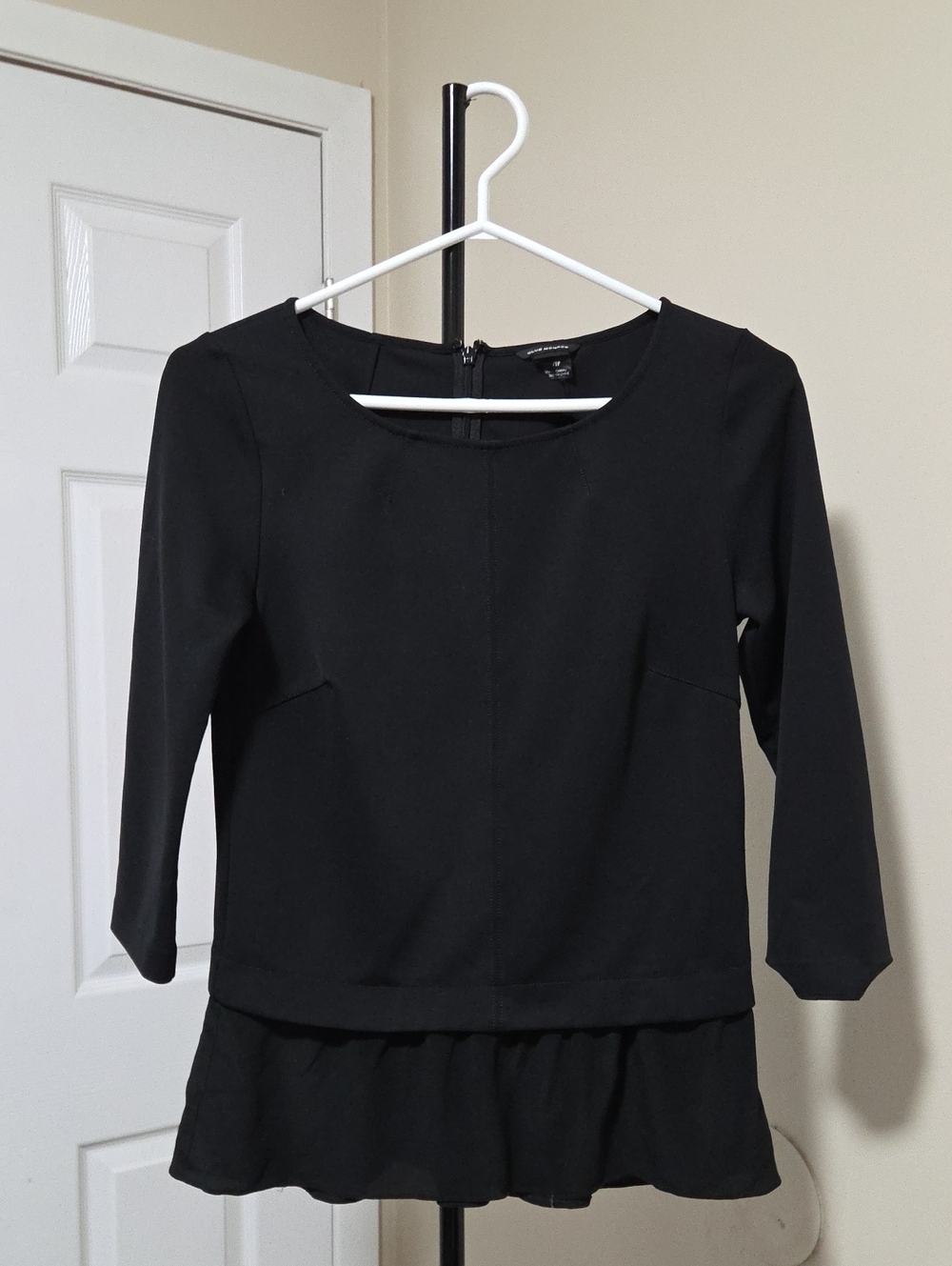 Club Monaco Black Peplum Long-Sleeve Top